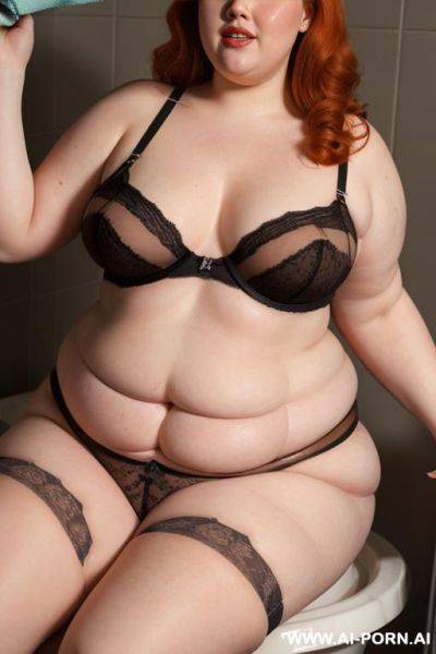 Half-length photo, ((half body photo shot close up)). as a set in the laundry area, a (((very obese))) fat chubby fat thick and bbw redhead british, ((she is washing clothes)). she has - ai-porn.ai - Britain on pornintellect.com