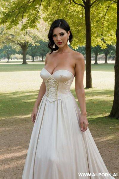 Old french park, period dress, topless, elegant earrings, showing boobs, lots of people - ai-porn.ai - France on pornintellect.com
