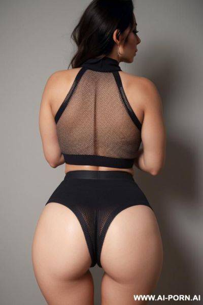 Tight booty nylon hotpants , perfect body with perfect butt, wearing a halter neck sweater, bare feet - ai-porn.ai on pornintellect.com