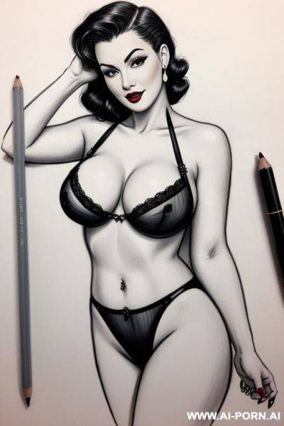 Drawing of pinup woman flashing tits - ai-porn.ai on pornintellect.com