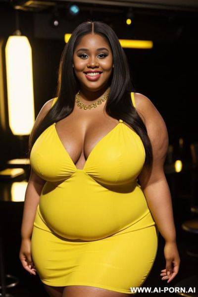 Supermodel, bbw pear shaped, yellow dress, makeup - ai-porn.ai on pornintellect.com