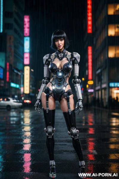 Pretty face, cyberpunk city, (rain), (wet), ((silicone skin)) - ai-porn.ai on pornintellect.com