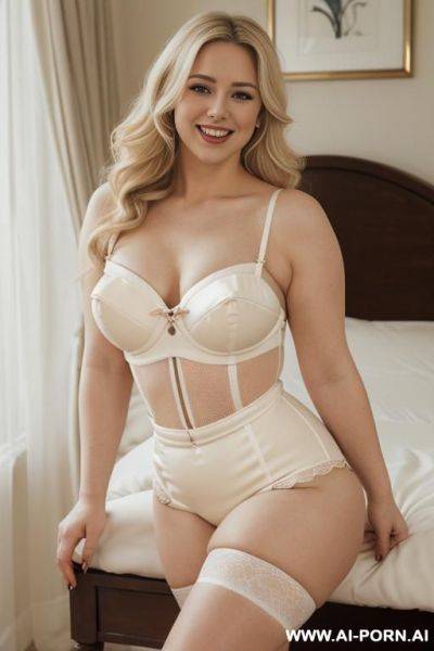 Photo, (woman, chubby face, soft round cheeks with contouring, expressive deep-set almond-shaped brown eyes, ((large curved hooked nose)), wavy shoulder length dark blonde hair, dimples, s, laughing),, excited, horny - ai-porn.ai on pornintellect.com