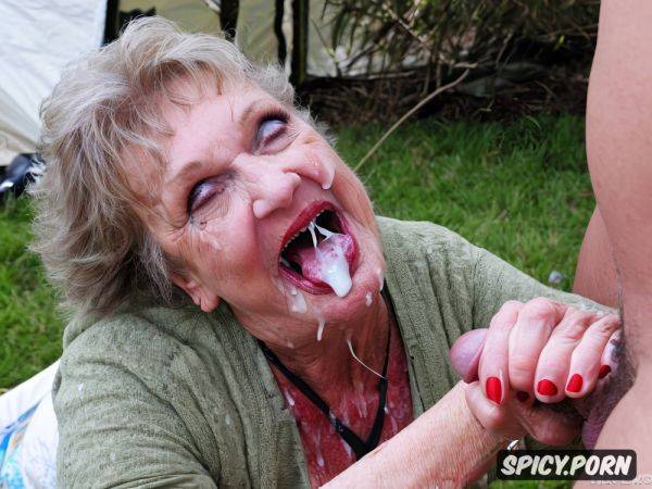 Old zombie grandmother, in the tent, pov, vivid colors, tremendous cum on tits - spicy.porn on pornintellect.com
