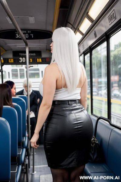 On crowded bus, lifting skirt to reveal pussy - ai-porn.ai on pornintellect.com