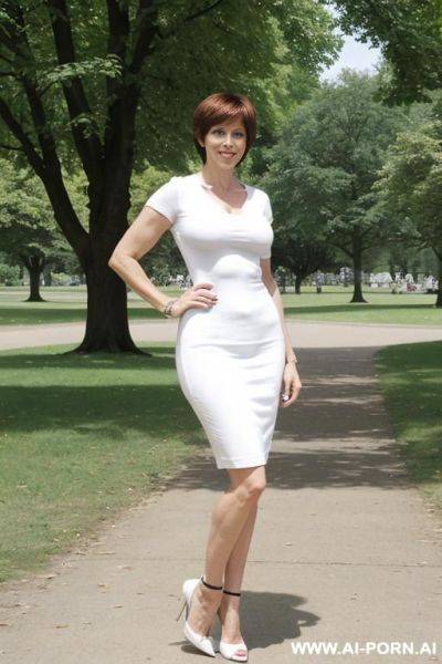 Suburban mom, in the park, tshirt - ai-porn.ai on pornintellect.com