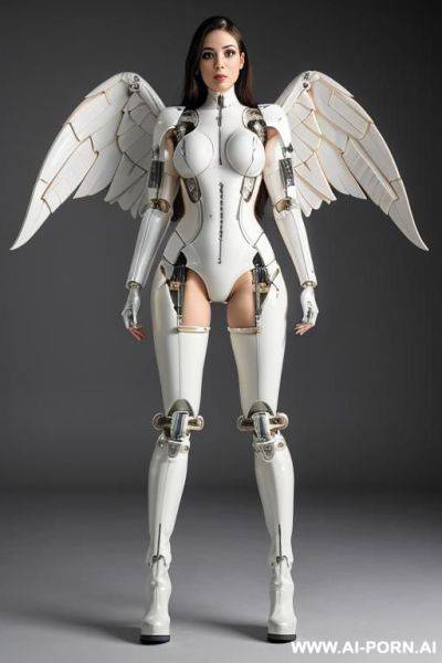 Beautiful realistic angel taur-women cyborg robot, detaleid face, latex skin white color, covered to latex, and boots, hd image quality. - ai-porn.ai on pornintellect.com