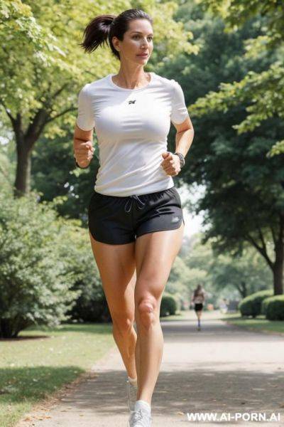 (suburban mom) (jogging in the park) (tight shorts) - ai-porn.ai on pornintellect.com