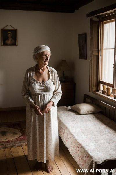 An elderly ukrainian woman from a remote village in the sumy region is getting ready for bed in a modest, rural home. it is evening, and the dim, m light of a single bulb fills the , - ai-porn.ai - Ukraine on pornintellect.com
