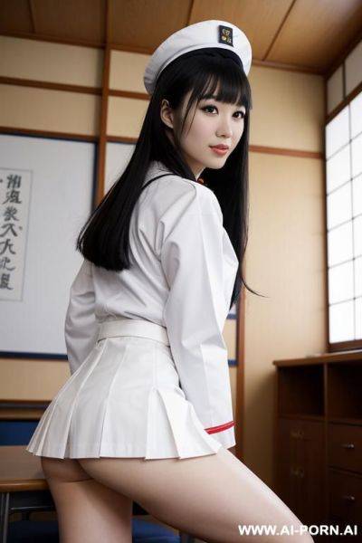Beautiful japanese, wearing sailor suit uniform like japanese costume play style with no skirts and no panties, open legs, fit body - ai-porn.ai - Japan on pornintellect.com