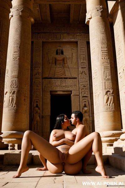 A chubby naked egyptian female temple servant and a priestess kissing - ai-porn.ai - Egypt on pornintellect.com