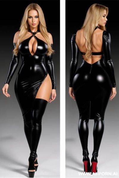 Sexbot, front view, full body view, walking, showing off her shapely thigh, seductive face, pretty face, long straight blonde hair, (fit body, abs, thick arms, shapely arms), (huge fake tits:1.3), - ai-porn.ai on pornintellect.com