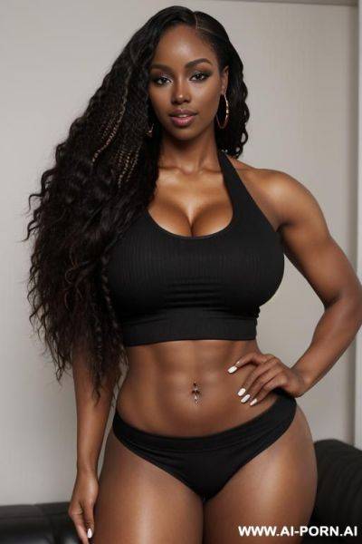 Supermodel sister, gigantic breasts, toned stomach, curvy body, thick juicy ass, long curly blonde hair, athletic body, sexy make up, photo realistic - ai-porn.ai on pornintellect.com