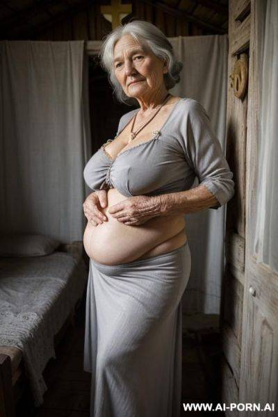 (((it is nighttime!))) a very old ukrainian village granny is standing in dim, inside a modest rural hut — traditional ukrainian style ((rural home from a time long past)). whitewashed earthen - ai-porn.ai - Ukraine on pornintellect.com