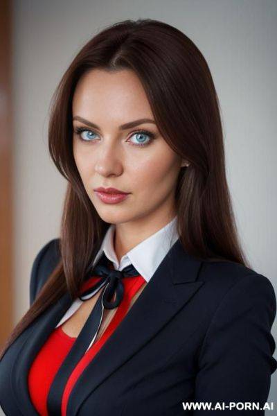 Massive round boobs, perfect boobs, business shirt, ((ribbon)), pencil skirt, shocked face - ai-porn.ai on pornintellect.com