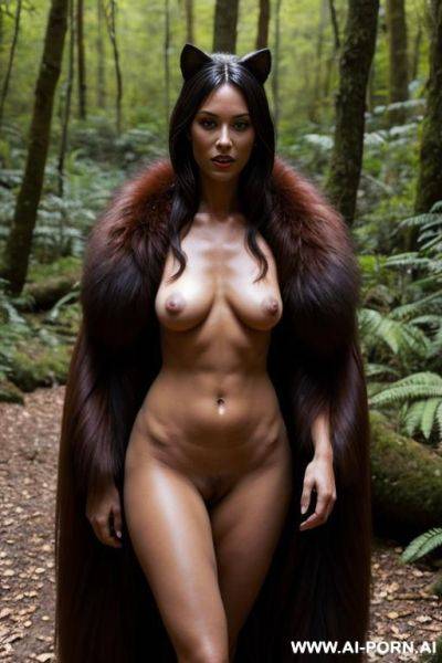 Cavewoman in forest wearing acient animal furs - ai-porn.ai on pornintellect.com