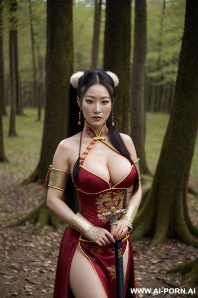 Has a sword, medival chinese armor, pony tail, dress clothes, a lust and beautiful face, no nude - ai-porn.ai - China on pornintellect.com