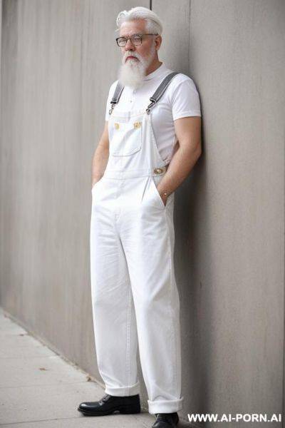 1man, wear a old glasses, overalls, white shirt, white hair, white beard - ai-porn.ai on pornintellect.com