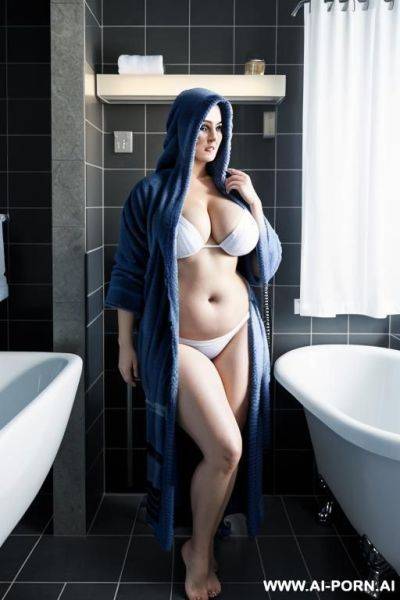 Dressed in a short robe, with a towel on her head - ai-porn.ai on pornintellect.com