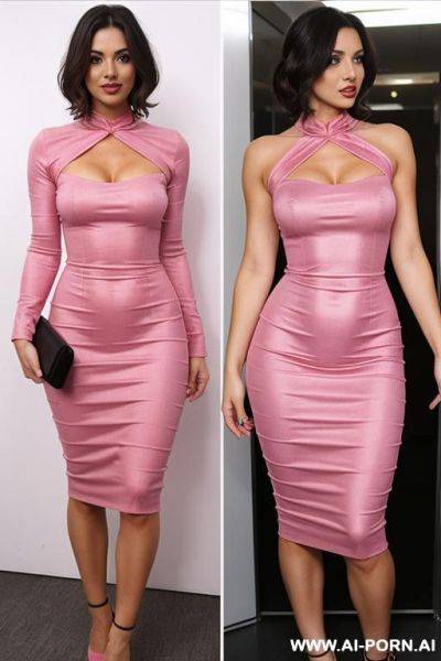 Pink tube dress and matching shrug - ai-porn.ai on pornintellect.com