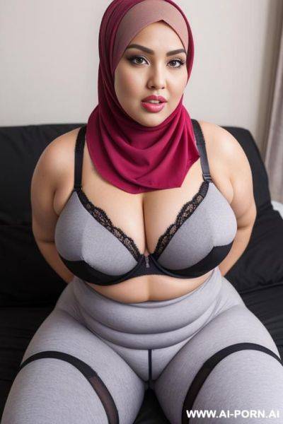 Bbw hijab woman in leggings and bra sucking a penis - ai-porn.ai on pornintellect.com