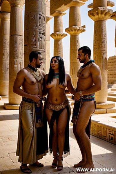 Two male egyptian temple servants are carrying on their shoulders one naked egyptian chubby female belly dancer - ai-porn.ai - Egypt on pornintellect.com