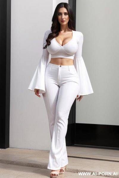 White v-neck t-shirt, tight clog, sleeves, trousers, middle eastern - ai-porn.ai on pornintellect.com