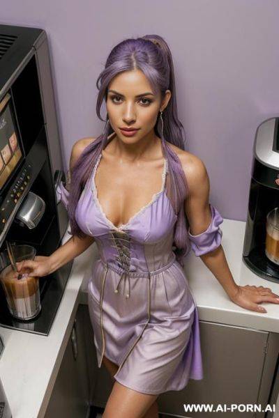 2, italian woman, ponytail, long hair, topless, dress, standing, looking at viewer, seducing - ai-porn.ai - Italy on pornintellect.com