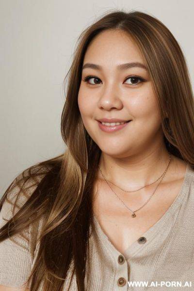 Profile picture, pfp, (((face closeup))), (((fat face))), (((round face))), (((extremely long hair))), looking at viewer, ((front facing)), (((headshot))), front view, a chubby shorty filipina milf is - ai-porn.ai on pornintellect.com