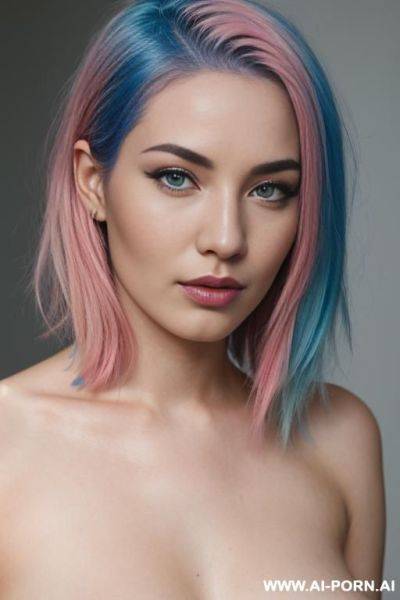 A naked woman with blue and pink hair - ai-porn.ai on pornintellect.com