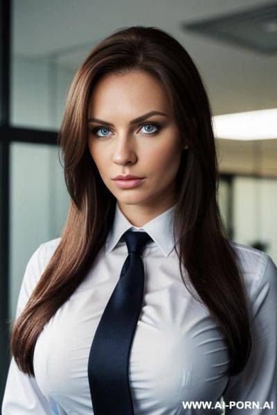 Massive boobs, business shirt, tie, office pants, attorney uniform - ai-porn.ai on pornintellect.com