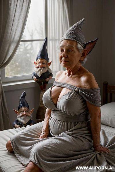 Night! amateur suburban grandma ((softly built with a natural fullness!)). she is (partially sitting up in bed!) (legs stretched out under the blanket!) ((supported by pillows behind her back!)) - ai-porn.ai on pornintellect.com