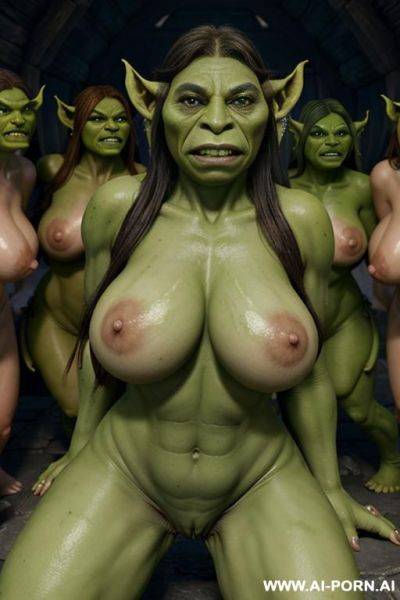 (((naked very busty orc army))), full green skin, full green painted skin - ai-porn.ai on pornintellect.com