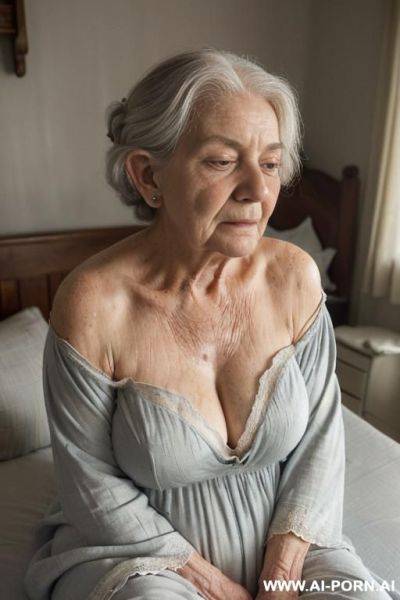 Scene features: a (modest amateur suburban elderly granny!), and (two! realistic elderly gnome!). (bedroom is wrapped in a soft, subdued nighttime atmosphere). bedroom decor is cozy, rustic fantasy, - ai-porn.ai on pornintellect.com