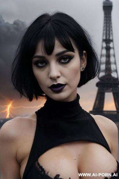 ( black gothic make-up ) (((( black lipstick )))) (( heavy thunderstorm with lightning in the horizon )) ((( blazing ashes falling from the sky ))) (((( white skin)))) (((( no nudity )))) (((( 2 women )))) - ai-porn.ai on pornintellect.com