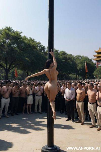 Naked american woman dancing on a pole with many man watching and hard - ai-porn.ai - Usa on pornintellect.com