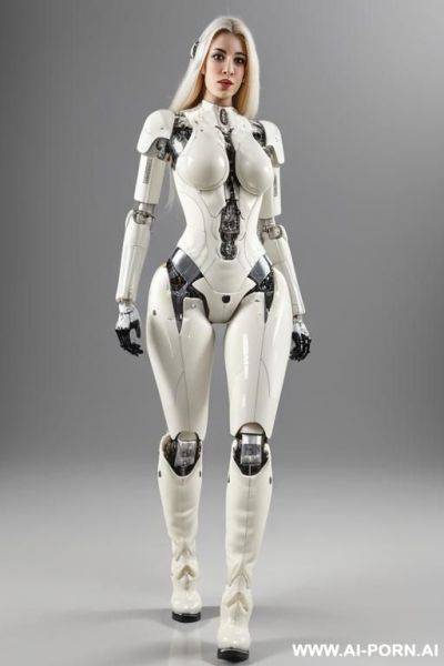 Beautiful realistic taur-women cyborg robot, detaleid face, latex skin white color, covered to latex, and robotic boots, hd image quality no background. - ai-porn.ai on pornintellect.com