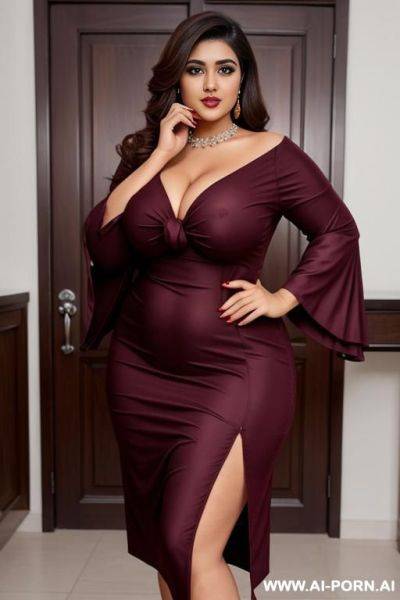 Pakistani curvy milf with wine one sleeve tie up high cut dress - ai-porn.ai - Pakistan on pornintellect.com