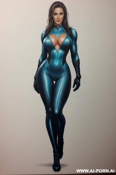 Drawing of a full body view of a beautiful athletic scifi woman , big boobs, k, highly detailed - ai-porn.ai on pornintellect.com