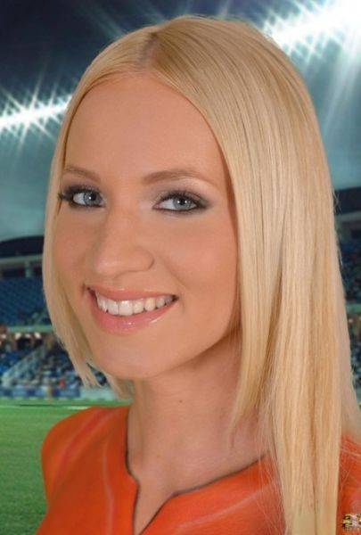 Body-painted soccer player Kiara Lord shows her big tits & ass on the field - pornpics.com - Hungary on pornintellect.com