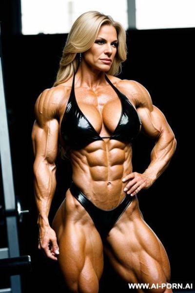Sexy massive female bodybuilder, flexing her biceps - ai-porn.ai on pornintellect.com