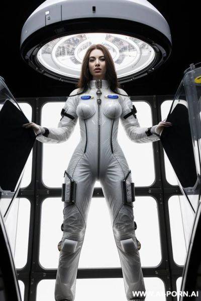 (serious woman scientist) (transparent spacesuit) (spaceship hydroponics bay) (topless) - ai-porn.ai on pornintellect.com