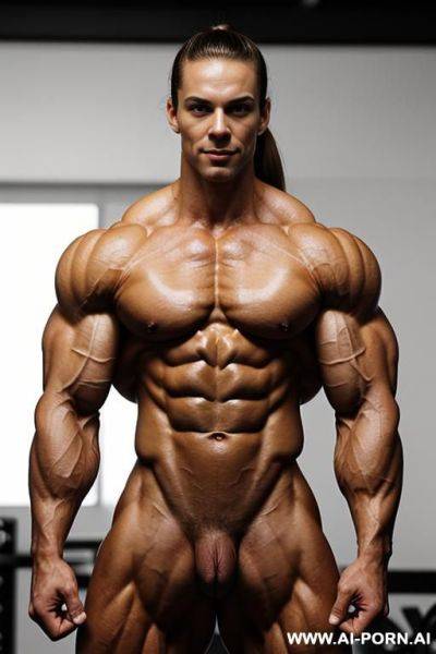 (skinniest extremely muscular bodybuilder), (extreme trained abs), massive biceps, (gigantic traps), gigantic delts, widest lats, largest lean muscles ever, nude, pumped muscles, biggest gigantic sinewy - ai-porn.ai on pornintellect.com