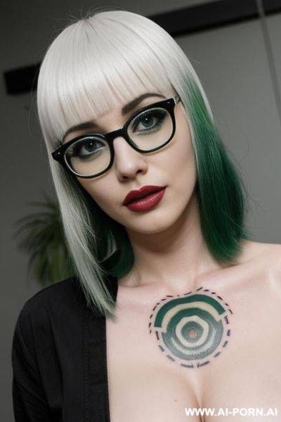 Green hair spectacles medium tattoos white bangs cumshot - ai-porn.ai on pornintellect.com