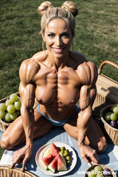(skinniest extremely muscular body), professional female bodybuilder, (erect trained pecs), traps, biceps, triceps, lats, delts, broad shoulders, bright big eyes, high cheekbones, extreme plastic surgery, - ai-porn.ai on pornintellect.com