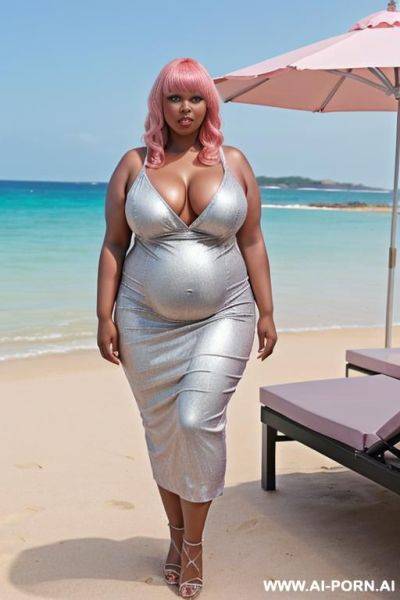 Mature, milf, shiny skin, silver dress, cleavage, african, bangs, massive breasts - ai-porn.ai on pornintellect.com