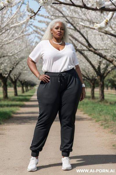 Woman mature with a big round ass, wide and large hip . big hairy pussy, giant clits, well build chubby body, long white hair. - ai-porn.ai on pornintellect.com