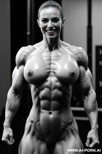 ((short)), (ultimate gigantic sinewy muscle), ((very white skin)), ((nude)), ((naked)), ((topless)), freaky muscle definition, (ultimate pecs), nude pecs, ultimate delts, (ultimate traps), lats, extremely - ai-porn.ai on pornintellect.com