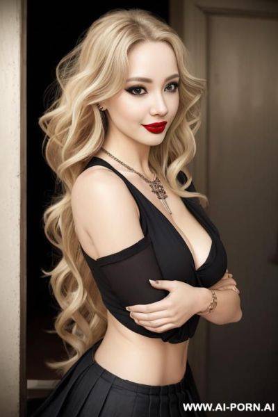 Sexy blond woman, skirt, stocking, make handjob - ai-porn.ai on pornintellect.com