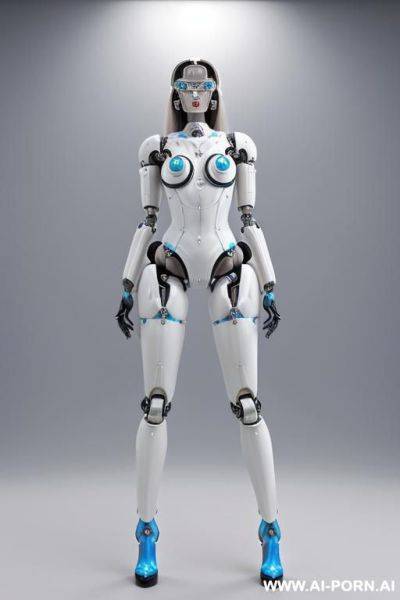 ((beautiful realistic and very detaleid)) (( taur-women fully robotic body , four legs)), detaleid face, skin in latex white and sky blue color, covered to latex, to boots, hd image quality, ((no background)). - ai-porn.ai on pornintellect.com